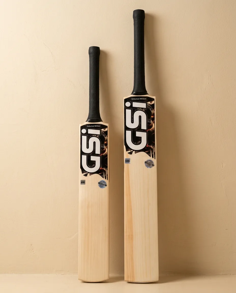 A junior size GSI bat beside a full size GSI bat