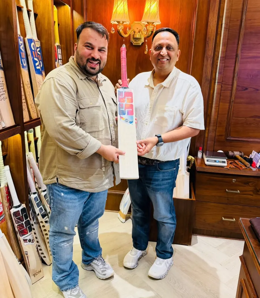 GSI Cricket CEO Sharukh Pathan with Jatin Sareen at Sareen Sports in Meerut